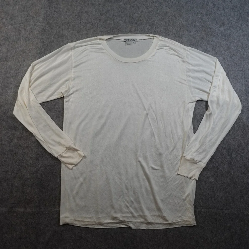 Winter Silks Top Womens Extra Large White Crew Neck Long Sleeve Baselayer
